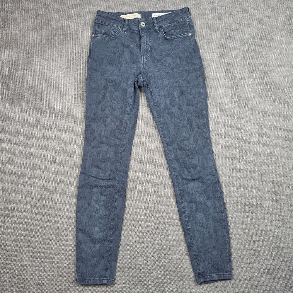 Pilcro Anthropologie High-Rise Skinny Jeans Womens 26 Blue Floral Embossed Boho